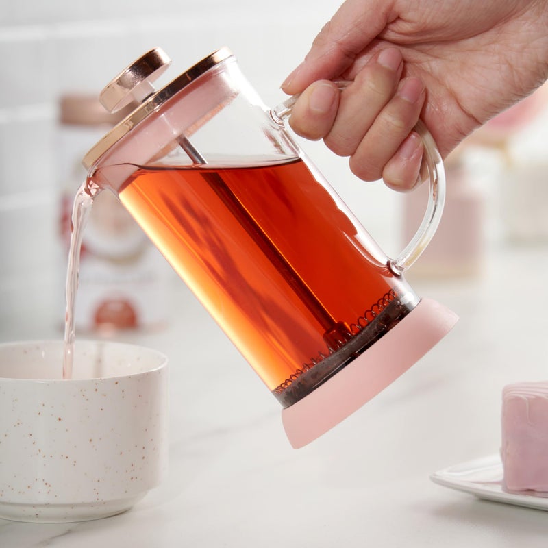 Pinky Up Riley Mini Glass Tea Press Pot, Coffee Maker, French Press for Loose Leaf Tea and Coffee, Hot or Iced Beverage Brewer, 12 oz, Pink - Image 3